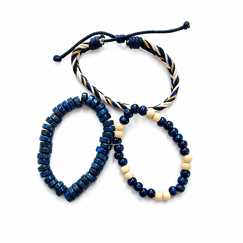 Blue Bead & Braided Bracelet Set – 3-Piece Adjustable Stack