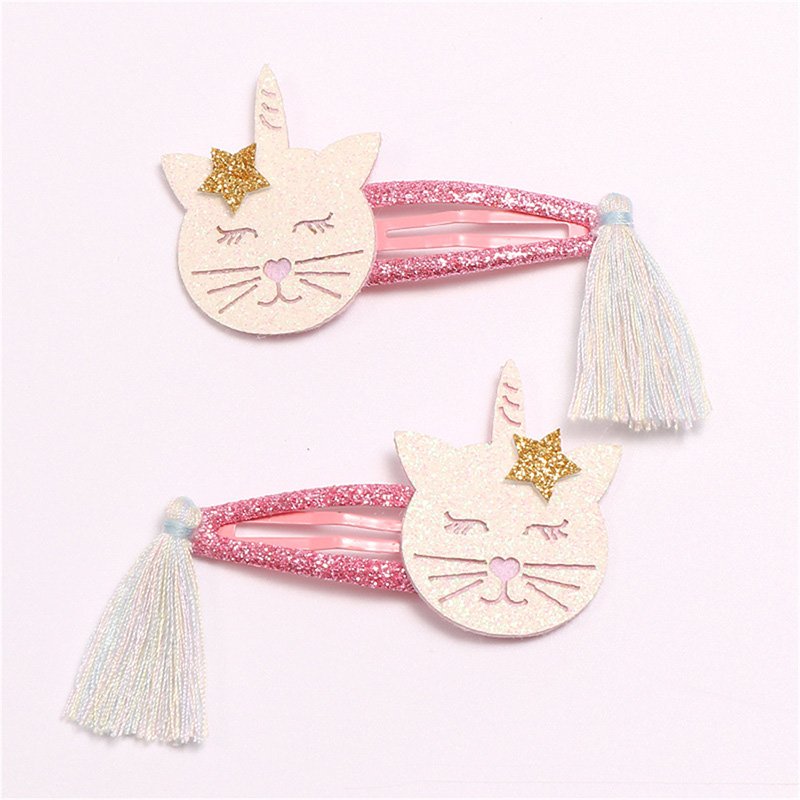 Glitter Unicorn Cat Hair Clips-Magical Tassel Accent Pair