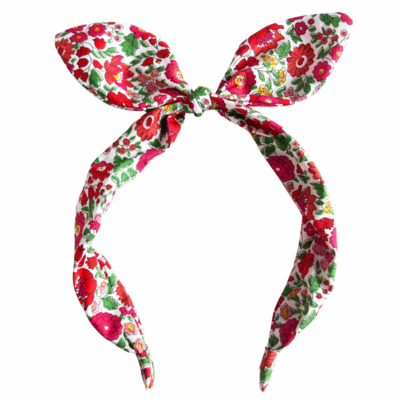 Floral Bunny Ear Headband – Classic Red Bloom