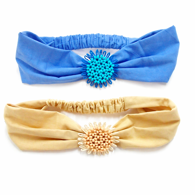“Floral Bloom” Twist Headband Set – Elastic Fabric Hair Bands with 3D Beaded Center Flowe