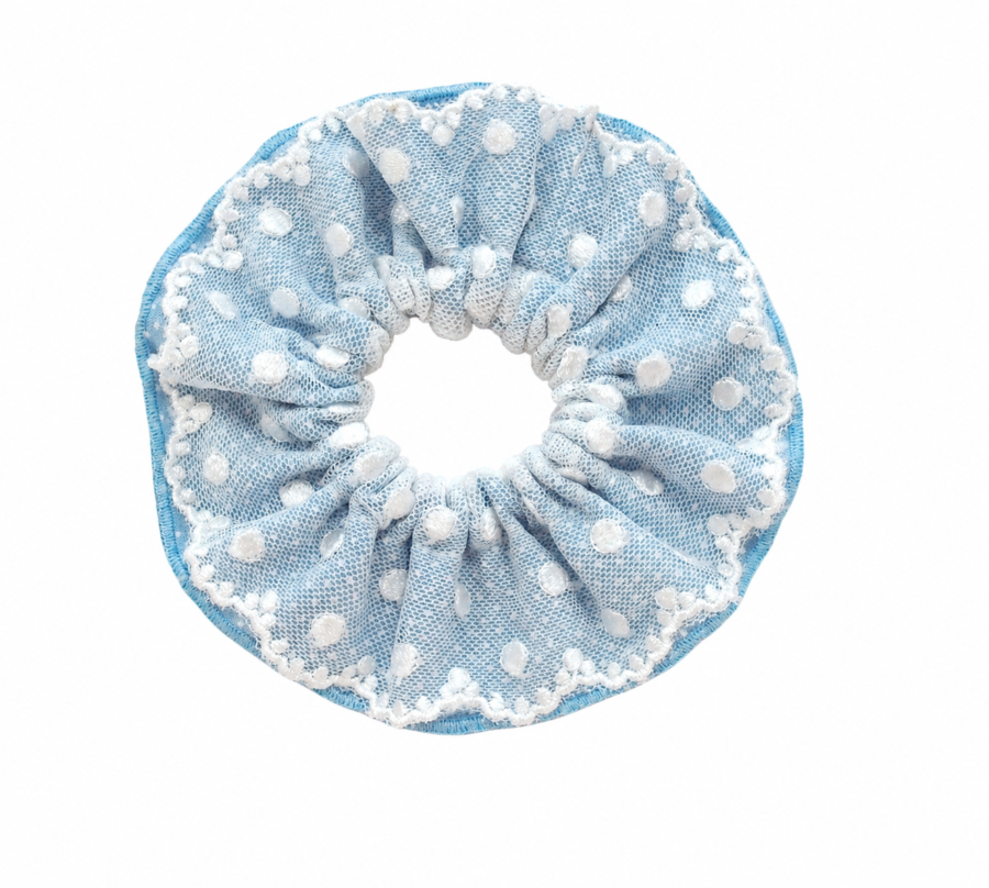 Dreamy Blue Polka Dot Mesh Scrunchie