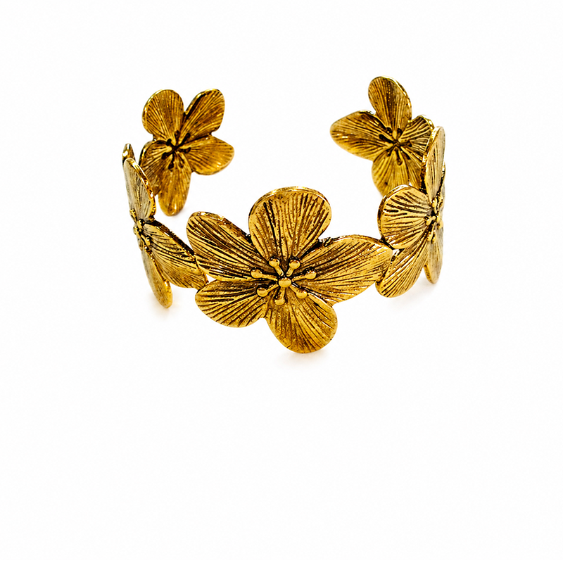 Gold-Tone 3D Floral Open Cuff Bracelet