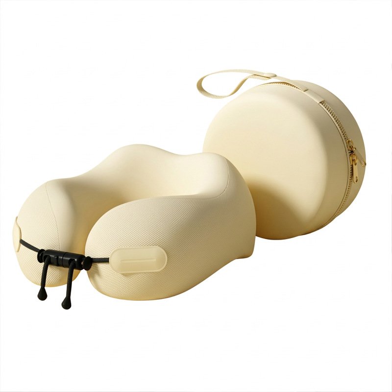 Memory Foam Neck Pillow with Adjustable Strap & Compact Carrying Case