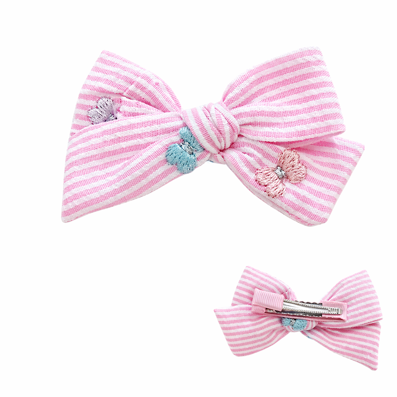 “Stripe & Bloom” Mini Bow Clip