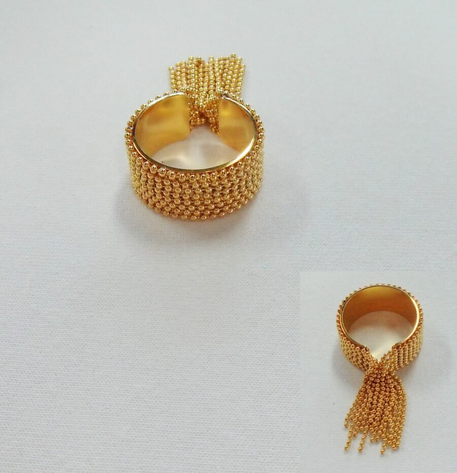 Gold-Tone Beaded Mesh Tassel Ring