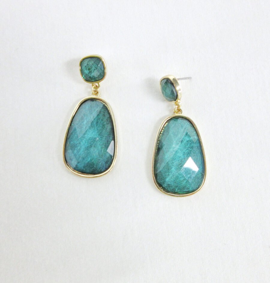 Gold-Tone Resin Teardrop Dangle Earrings with Gradient Turquoise Finish