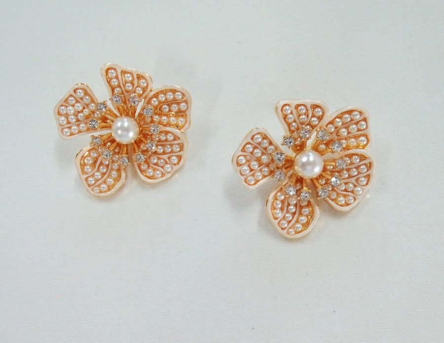 Rose Gold Plated Pearl & Crystal Flower Stud Earrings
