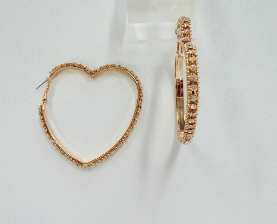 Rose Gold Heart-Shaped Hoop Earrings with Pave Crystal Border