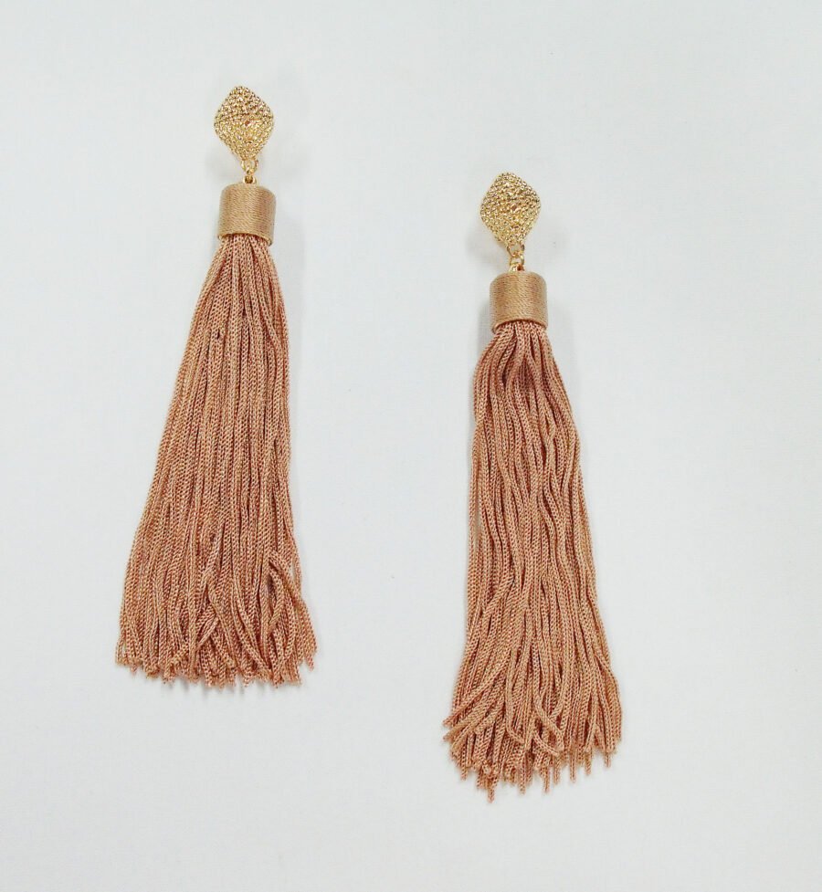 Rose Gold Tassel Dangle Earrings with Textured Diamond-Cut Top