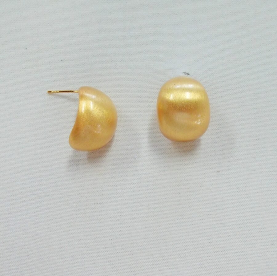 Matte Gold Organic Bean-Shaped Stud Earrings