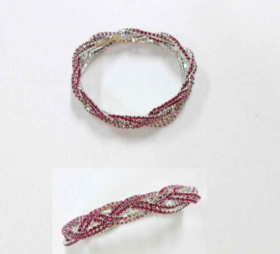 Silver-Tone Twisted Multi-Row Crystal Bracelet with Fuchsia & Clear Rhinestones