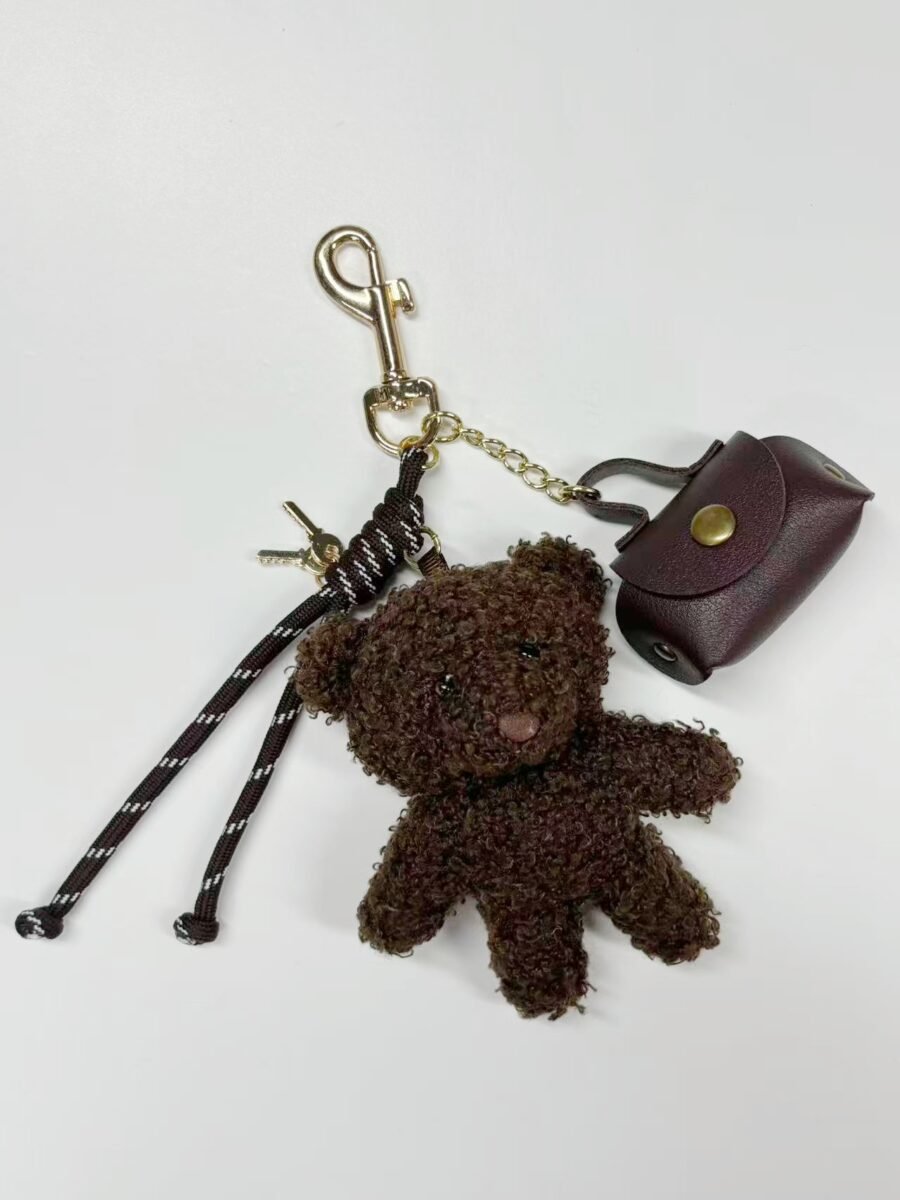 Cute Bear Plush Keychain with Mini Bag