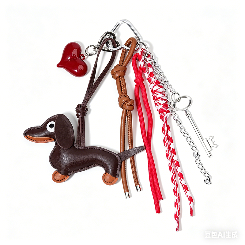 A brown-red keychain with a sweet and cool style, both retro and playful