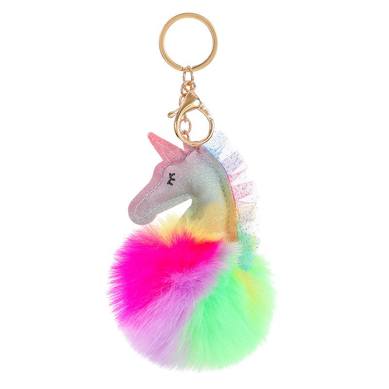 Rainbow Unicorn Gradient Fluffy Pom-Pom Keychain