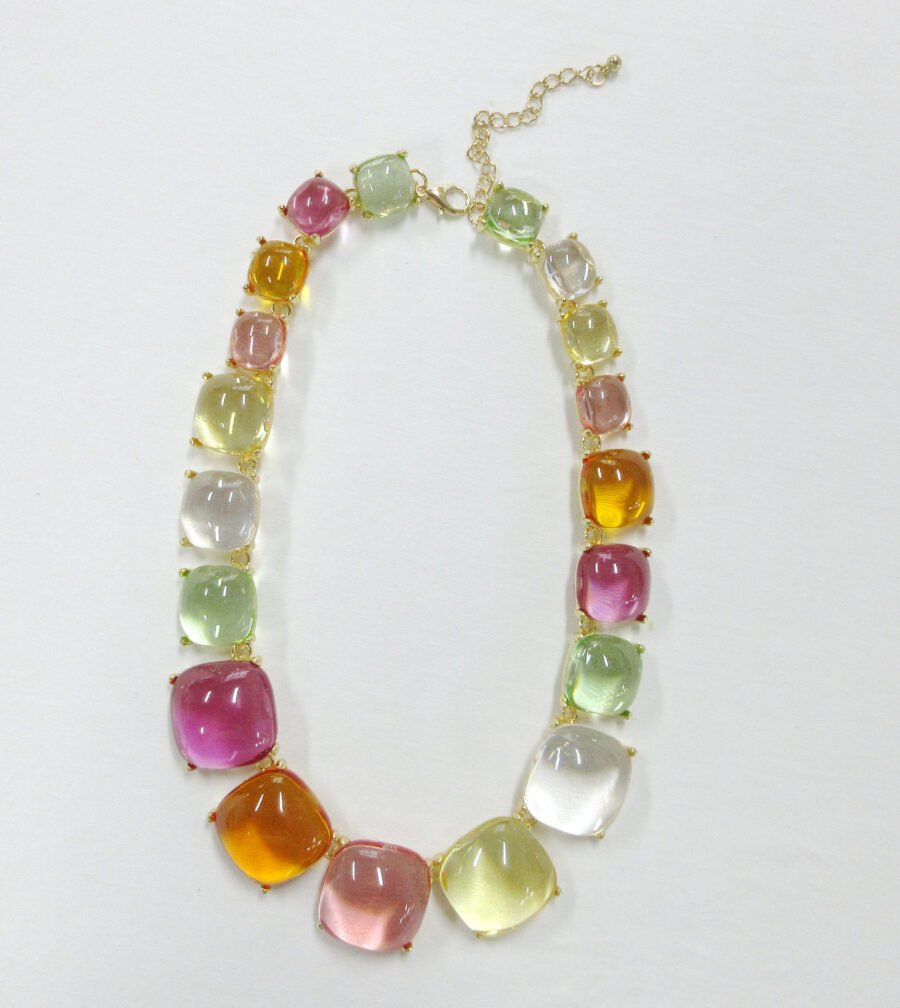 Vibrant Gradient Square Bead Statement Necklace