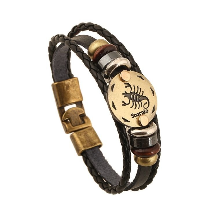 Zodiac Leather Alloy Bracelet / Bangle