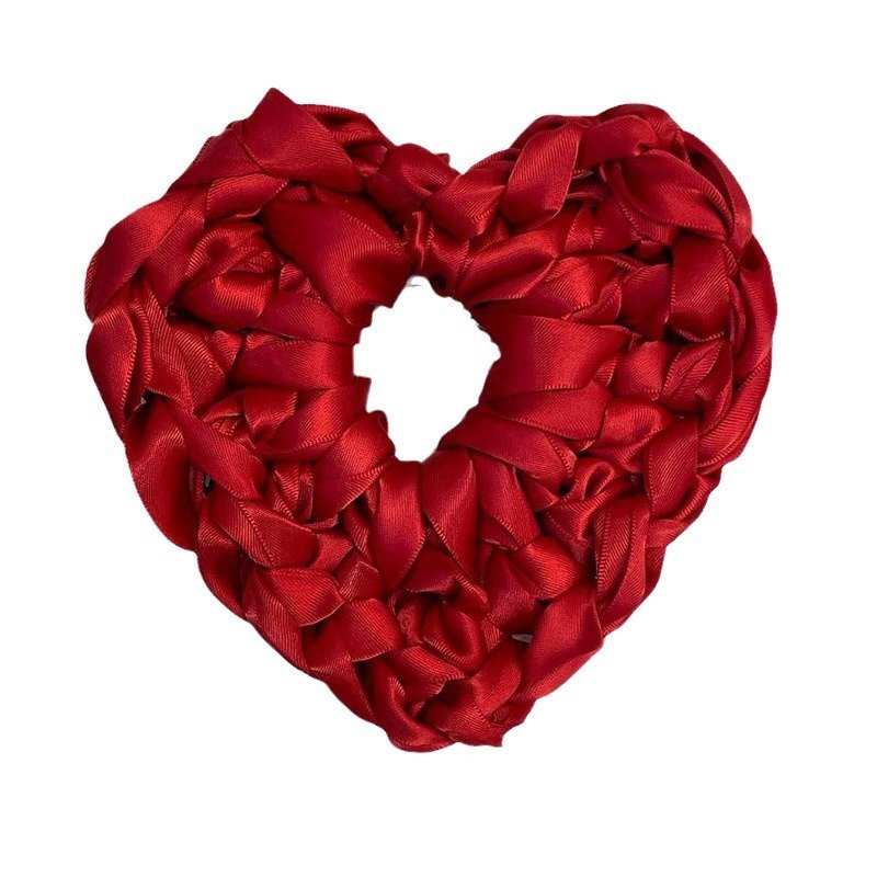 Red Minimalist Satin Heart Scrunchie