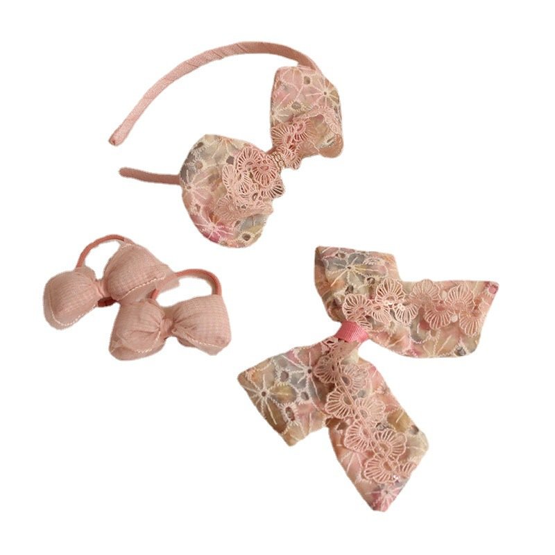 Product Name: Vintage Pink Lace Bow Hair Accessories Set  Model No.: JKHA202628